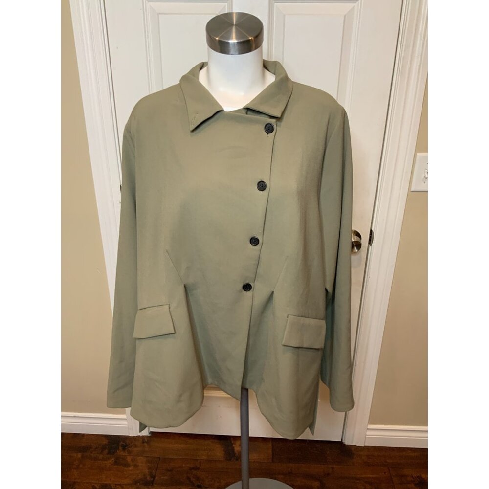 Matthildur Olive Green Crepe Asymmetric Button-Up Shirt NWT $504, Size XL (4)